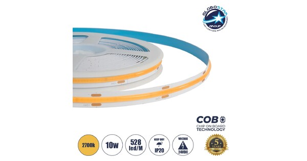 BEE 70352 Ταινία LED 10W/m 900lm/m 120° DC 24V IP20 528 x COB Chip/m Θερμό Λευκό 2700K Dimmable - Μ500 x Π1 x Υ0.2cm - Ρολό 5 Μέτρων - 5 Χρόνια Εγγύηση