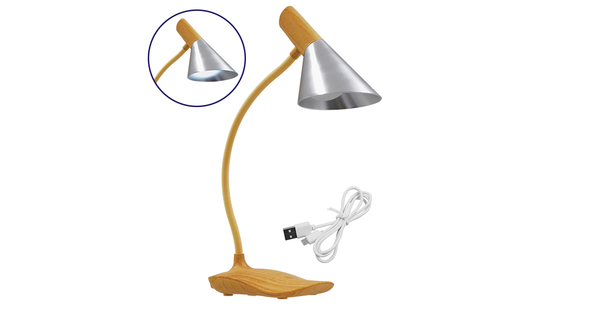 Μοντέρνο Επιτραπέζιο Φωτιστικό Γραφείου LED 6 Watt Μονόφωτο Μεταλλικό Καφέ Ξύλο Ασημί Λευκό Ημέρας 4500k  DRAPER SILVER 01438