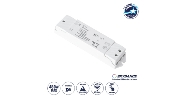71568 V1-L SKYDANCE DC RF 2.4Ghz Dimmer High Speed Controller & Push Dimming 1 Κανάλι DC 12-48V 1 x 15A 480W - Max 15A 480W - IP20 Μ17.5 x Π4.5 x Υ2.5cm - 5 Years Warranty