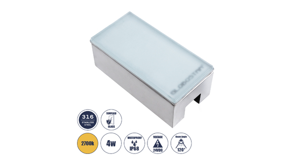 CYBOLITHOS 60949 Χωνευτό Φωτιστικό Σποτ Δαπέδου LED 4W 520lm 120° DC 24V Αδιάβροχο IP68 IK06 Μ20 x Π10 x Υ8cm 2700K Dimmable - Tempered Γαλακτερό Γυαλί & Ανοξείδωτο Ατσάλι - Bridgelux Chip - 3 Χρόνια Εγγύηση