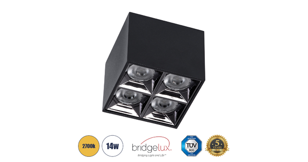 LUMINAR SUPERIOR 60333 Επιφανειακό LED Spot Downlight TrimLess 14W 1890lm 36° AC 220-240V IP20 Μ8.2 x Π8.2 x Υ6.6cm - Μαύρο με Κάτοπτρο Χρωμίου - Θερμό Λευκό 2700K - Bridgelux High Lumen Chip Gen2 - TÜV Certified Driver - 5 Years Warranty