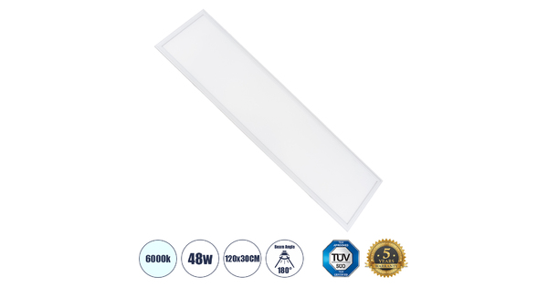 60212 Χωνευτό LED Panel Milky Super Slim 120x30cm 48W 4800lm 120° CRI≥80Ra UGR<19 AC 220-240V IP20 Μ120 x Π30 x Υ1.5cm - Ψυχρό Λευκό 6000K