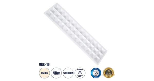 ZEUS 60972 Χωνευτό LED Panel 120x30cm 48W 7200lm 120° CRI≥86Ra UGR<19 Anti-Glare Shield Diffuser AC 220-240V IP44 Μ60 x Π60 x Υ3.3cm - Φυσικό Λευκό 4500K