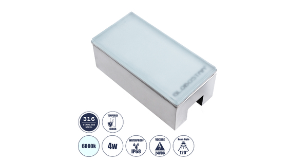 CYBOLITHOS 60951 Χωνευτό Φωτιστικό Σποτ Δαπέδου LED 4W 540lm 120° DC 24V Αδιάβροχο IP68 IK06 Μ20 x Π10 x Υ8cm 6000K Dimmable - Tempered Γαλακτερό Γυαλί & Ανοξείδωτο Ατσάλι - Bridgelux Chip - 3 Χρόνια Εγγύηση