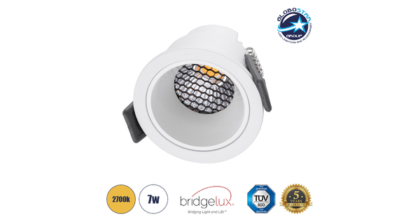 PLUTO-S 60249 Χωνευτό LED Spot Downlight TrimLess Φ6.4cm 7W 875lm 38° AC 220-240V IP20 Φ6.4 x Υ4.9cm - Στρόγγυλο - Λευκό & Anti-Glare HoneyComb - Θερμό Λευκό 2700K - Bridgelux COB - 5 Years Warranty