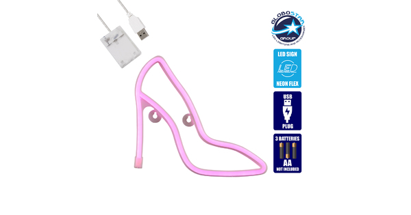 78577 Φωτιστικό Ταμπέλα Φωτεινή Επιγραφή NEON LED Σήμανσης WOMEN SHOES 5W με Καλώδιο Τροφοδοσίας USB - Μπαταρίας 3xAAA (Δεν Περιλαμβάνονται) - Ροζ