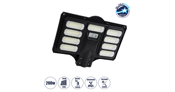 STREETO 85348 Professional LED Solar Street Light Αυτόνομο Ηλιακό Φωτιστικό Δρόμου 200W 1500lm 450 x LED SMD 5730 με Ενσωματωμένο Φωτοβολταϊκό Panel 6V 18W & Επαναφορτιζόμενη Μπαταρία Li-ion 3.2V 15000mAh με Αισθητήρα Ημέρας-Νύχτας & PIR Αισθητήρα Κίνησης - Αδιάβροχο IP65