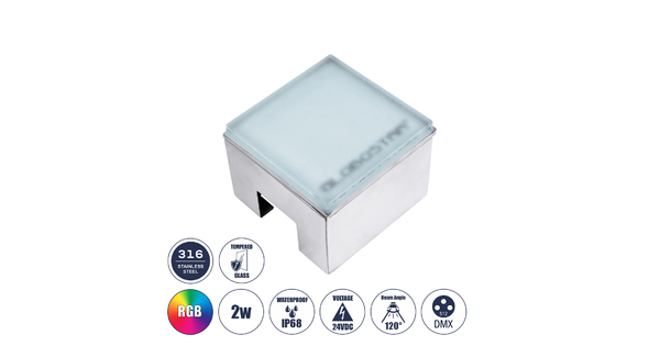 CYBOLITHOS 60948 Χωνευτό Φωτιστικό Σποτ Δαπέδου LED 2W 200lm 120° DC 24V Αδιάβροχο IP68 IK06 Μ10 x Π10 x Υ8cm RGB Dimmable - Tempered Γαλακτερό Γυαλί & Ανοξείδωτο Ατσάλι - Bridgelux Chip - 3 Χρόνια Εγγύηση
