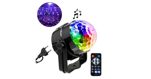 79601-1 LED Party Disco Μπάλα με Περιστρεφόμενα Φωτορυθμικά Εφέ Πολύχρωμη RGB 15W με Sound Control Activated Εφέ και με Ασύρματο Χειριστήριο AC 230V IP20 Μ11 x Π8.6 x Υ13cm
