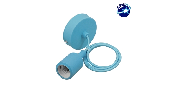 Γαλάζιο Κρεμαστό Φωτιστικό Οροφής Σιλικόνης με Υφασμάτινο Καλώδιο 1 Μέτρο E27  Light Blue 91010