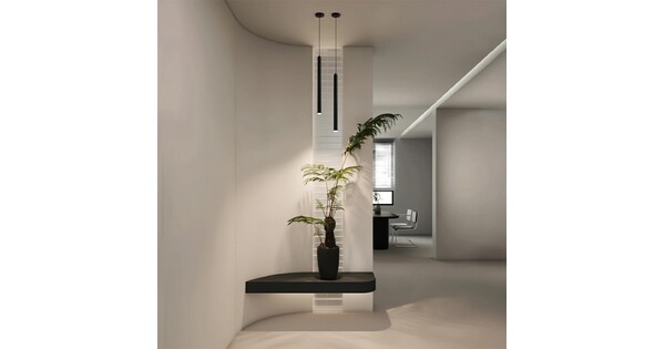 kelvo® CANAL KLV-101-0073 Κρεμαστό Φωτιστικό Οροφής LED 7W 700lm 36° AC 220-240V IP20 Θερμό Λευκό 2700K - Bridgelux COB Chip & TÜV SÜD Driver - Μαύρο Ματ - Μ4 x Π4 x Υ80cm - 5 Χρόνια Εγγύηση