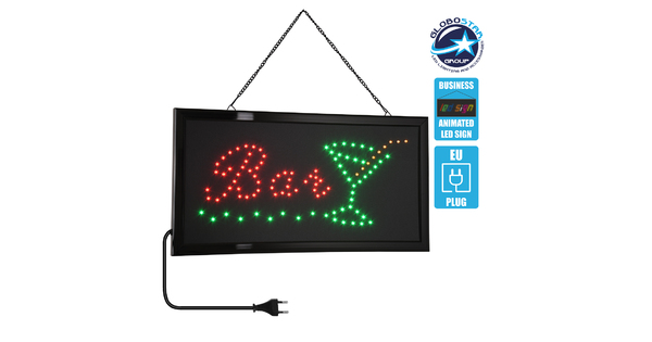 75690 Φωτιστικό Ταμπέλα LED Σήμανσης BAR WITH COCTAIL με Πρίζα AC 230V Μ48xΠ25xΥ2cm