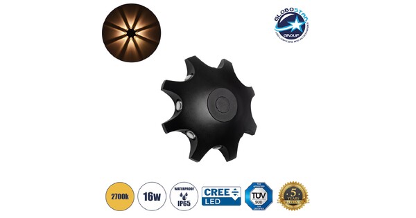 SPARK 60684 Μοντέρνο Φωτιστικό Τοίχου - Απλίκα LED 16W 2000lm 30° AC 220-240V Αδιάβροχο IP65 Θερμό Λευκό 2700K - CREE XPE Chip & TÜV SÜD Driver - Μαύρο Ματ - Μ25 x Π6 x Υ25cm - 5 Χρόνια Εγγύηση