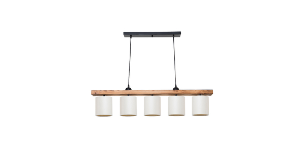 CUP 203-0054 Vintage Κρεμαστό Φωτιστικό Ράγα Πολύφωτο 5 x E27 IP20 Καρυδί Ξύλο Με Λευκό Καπέλο- Μ100 x Π15 x Υ73cm