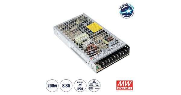 LRS-200-24 90783 MEANWELL Ρυθμιζόμενο Μεταλλικό Τροφοδοτικό PELV για Προϊόντα LED 200W 8.8A - AC 220-240V σε DC 24V - Ρυθμιζόμενο από 21.6VDC έως 28.8VDC - IP20 Μ21.5 x Π11.5 x Υ3cm - 3 Years Warranty