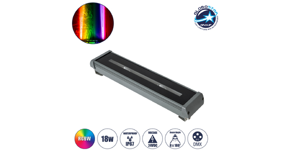 WINDOWRAFI 90729 Φωτιστικό Ανάδειξης Παραθύρων LED 18W 1440lm 8° x 180° DC 24V Αδιάβροχο IP67 Πολύχρωμο RGBW Dimmable DMX512 - CREE XPE Chip - Γκρι Ανθρακί - Μ30.5 x Π6.7 x Υ4.5cm - 3 Χρόνια Εγγύηση