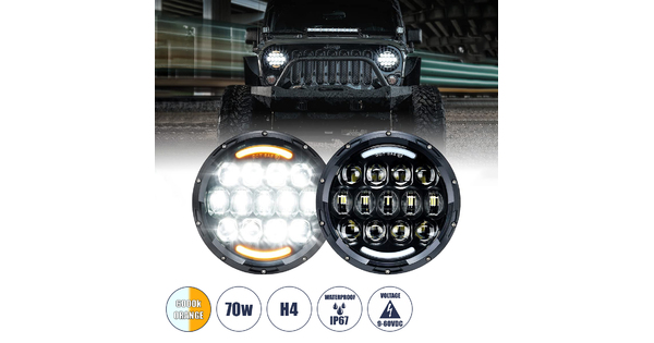 85415 Σετ 2 x Φανάρια JEEP WRANGLER 6.9 Ιντσών Βασικού Φωτισμού H/L με DRL & Φλας LED CREE CXB COB 70W 7000lm DC 9-60V Αδιάβροχα IP67 Πορτοκαλί & Ψυχρό Λευκό 6000K