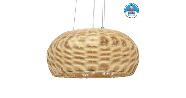 Vintage Κρεμαστό Φωτιστικό Οροφής Μονόφωτο Καφέ Ξύλινο Bamboo Φ45  DE LA MER 01624