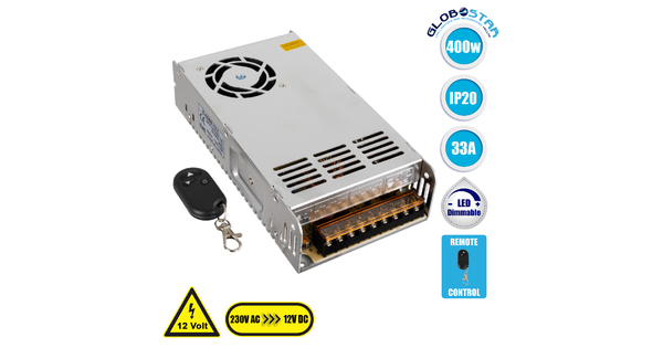 73093 Ασύρματο Τροφοδοτικό LED 400W DC 12V 33.3A με Χειριστήριο RF IP20 Dimmable Μ21.5 x Π11.5 x Υ5cm