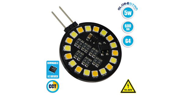 76110 Λάμπα G4 LED SMD 2835 5W 600lm 120° DC 12V Side Pin CCT Θερμό 2700 K έως Ψυχρό 6000K Change by On/Off