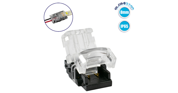 70716 Αδιάβροχος Ταχυσύνδεσμος Ένωσης IP65 - Strip To Cable Connector για Ένωση 1 x Μονόχρωμης Αδιάβροχης Ταινίας LED Πλάτους 8mm με 1 x Καλώδιο Τροφοδοσίας