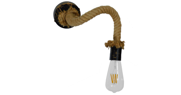 Vintage Φωτιστικό Τοίχου Απλίκα Μονόφωτο Μπρούτζινο Σκουριά Μεταλλικό με Μπεζ Σχοινί  FLEDI 01134