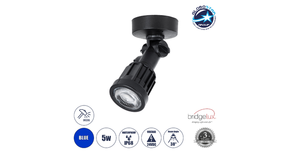 GARDENINI 61548 Επιφανειακό Φωτιστικό Σποτ Κήπου LED 5W 550lm 38° DC 24V IP68 Υψηλής Αντοχής ABS IK06 Φ7 x Υ14.5cm - Μπλε 450nm Dimmable - Μαύρο - Bridgelux Chip - 3 Years Warranty