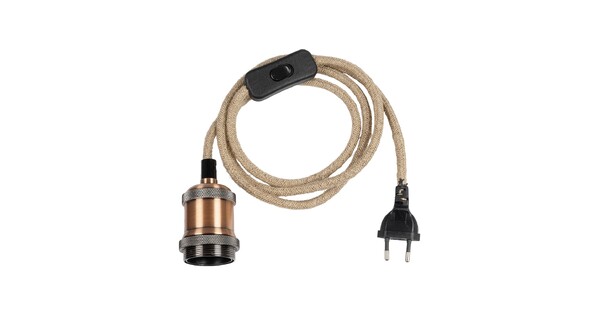 WHIP 77662 Μοντέρνο DIY Φωτιστικό με Υφασμάτινο Καλώδιο, Ντουί 1 x E27, Διακόπτη On/Off & Πρίζα AC 220-240V IP20 - Μπεζ & Χάλκινο - Μ150 x Π4 x Υ4cm