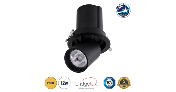 VIRGO-M 60309 Χωνευτό LED Spot Downlight TrimLess Φ11cm 12W 1500lm 36° AC 220-240V IP20 Φ11cm x Υ11.5cm - Στρόγγυλο - Μαύρο - Θερμό Λευκό 2700K - Bridgelux COB - 5 Years Warranty