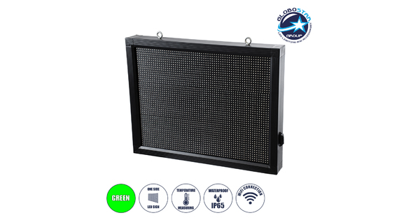 DISPLAY 90801 LED Scrolling Display 64x48cm - Κυλιόμενη Ψηφιακή Πινακίδα / Επιγραφή Μονής Όψης P10 LED SMD AC 220-240V - Λειτουργία μέσω Wi-Fi με Εφαρμογή APP - Αισθήτηρας Θερμοκρασίας και Υγρασίας - Αδιάβροχο IP65 - Μ72 x Π9 x Υ56cm - Πράσινο - 1 Χρόνο Εγγύηση