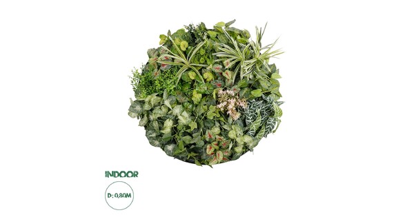 Artificial Garden VARIOUS PLANTS ROUND WALL DISC 20690 Τεχνητό Διακοσμητικό Στρογγυλό Πάνελ Φυλλωσιάς - Κάθετος Κήπος Μιξ Μ80 x Π80 x Υ20cm