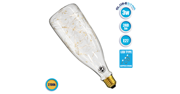 Λάμπα E27 DBC80 Deco Bottle SMD LED Copper String 3W 240 lm 320° AC 85-265V Edison Retro με Διάφανο Γυαλί Θερμό Λευκό 2700 K  99221