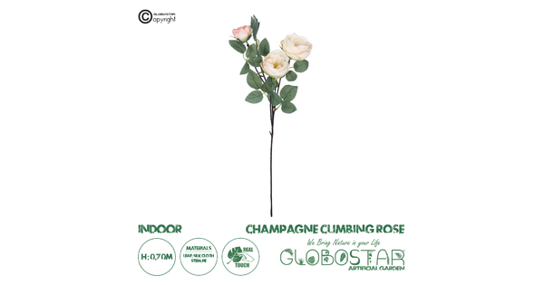 Artificial Garden CHAMPAGNE CLIMBING ROSE BRANCH 21182 Τεχνητό Διακοσμητικό Κλαδί Τριαντάφυλλο Σαμπανιζέ Y70cm
