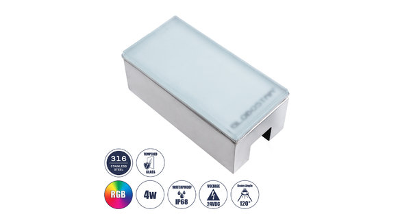CYBOLITHOS 60953 Χωνευτό Φωτιστικό Σποτ Δαπέδου LED 4W 400lm 120° DC 24V Αδιάβροχο IP68 IK06 Μ20 x Π10 x Υ8cm RGB Dimmable - Tempered Γαλακτερό Γυαλί & Ανοξείδωτο Ατσάλι - Bridgelux Chip - 3 Χρόνια Εγγύηση