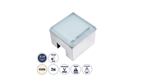 CYBOLITHOS 60947 Χωνευτό Φωτιστικό Σποτ Δαπέδου LED 2W 265lm 120° DC 24V Αδιάβροχο IP68 IK06 Μ10 x Π10 x Υ8cm 4500K Dimmable - Tempered Γαλακτερό Γυαλί & Ανοξείδωτο Ατσάλι - Bridgelux Chip - 3 Χρόνια Εγγύηση