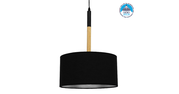 Μοντέρνο Κρεμαστό Φωτιστικό Οροφής Μονόφωτο Μεταλλικό με Μαύρο Καπέλο Ø35xY50cm  BRONX SERIES BLACK 01517