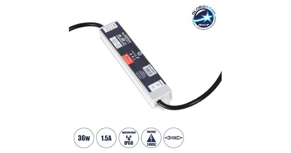 LUMISPLASH 60961 Τροφοδοτικό/Μετασχηματιστής Class II SELV 36W 1.5A DC 24V Αδιάβροχο IP68 - AC 220-240V σε DC 24V - Μ17 x Π3 x Υ2cm - 3 Χρόνια Εγγύηση