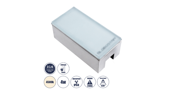 CYBOLITHOS 60950 Χωνευτό Φωτιστικό Σποτ Δαπέδου LED 4W 530lm 120° DC 24V Αδιάβροχο IP68 IK06 Μ20 x Π10 x Υ8cm 4500K Dimmable - Tempered Γαλακτερό Γυαλί & Ανοξείδωτο Ατσάλι - Bridgelux Chip - 3 Χρόνια Εγγύηση
