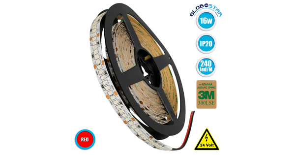 70244 Ταινία LED SMD 2835 5m 16W/m 240LED/m 1920 lm/m 120° DC 24V IP20 Κόκκινο