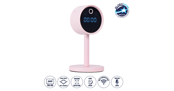86007 Rechargeable Table Camera WiFi HD 1080P 160° 1500mAh Two Way Audio Motion Detection & Digital Clock - Επαναφορτιζόμενη Επιτραπέζια Κάμερα WiFi HD 1080P 160° 1500mAh Διπλή Κατέυθυνση Ομιλίας Ανιχνευτή Κίνησης & Ψηφιακό Ρολόι - Ροζ