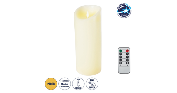 FIREFLAME 79544 Διακοσμητικό Realistic Κερί Παραφίνης με LED Εφέ Κινούμενης Φλόγας - Μπαταρίας & Ασύρματο Χειριστήριο IR Θερμό Λευκό 3000K Dimmable - Φ10 x Υ25cm