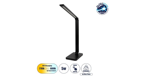 TEBLA 60481 Μοντέρνο Επιτραπέζιο Φωτιστικό Γραφείου LED 5W 500lm 120° AC 220-240V IP20 Ρυθμιζόμενο Λευκό CCT με Αφή 2700K/4500K/6000K Dimmable - Bridgelux SMD Chip - Μαύρο - Μ11 x Π31 x Υ52cm - 2 Χρόνια Εγγύηση