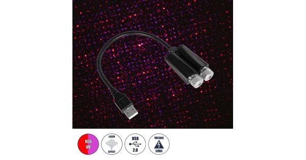 81845-DUAL Διακοσμητικό Φωτιστικό Ειδικών Φωτορυθμικών Εφέ PARTY Disco LASER DC 5V με Καλώδιο Τροφοδοσίας USB Κόκκινο IP20 Μ3.5 x Π3.5 x Υ21.5cm