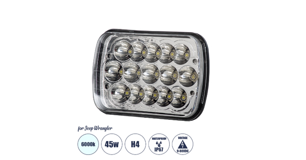 85421 Φανάρι JEEP WRANGLER Βασικού Φωτισμού H4 H/L LED CREE CXB COB 45W 4500lm DC 9-80V Αδιάβροχο IP67 Ψυχρό Λευκό 6000K Μ17 x Π11 x Υ5.5cm