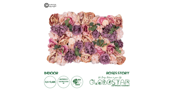 Artificial Garden ROSES STORY PINK 78337 Τεχνητό Διακοσμητικό Πάνελ Λουλουδιών - Κάθετος Κήπος σύνθεση Αμβροσία Μ60 x Π40 x Υ6cm