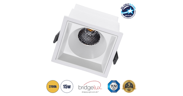 PLUTO-B 60279 Χωνευτό LED Spot Downlight TrimLess Μ10.4xΠ10.4cm 15W 1875lm 38° AC 220-240V IP20 Μ10.4 x Π10.4 x Υ6.5cm - Τετράγωνο - Λευκό & Anti-Glare HoneyComb - Θερμό Λευκό 2700K - Bridgelux COB - 5 Years Warranty