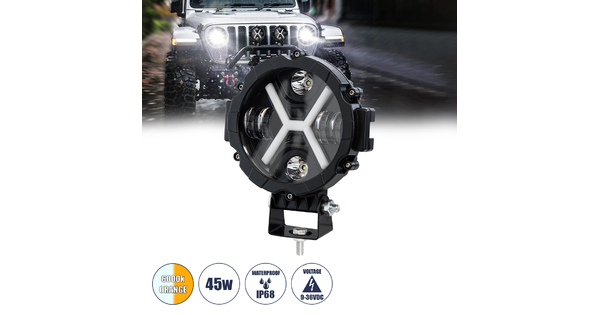 85416 Vehicle & JEEP Work Lights - Φώτα Εργασίας για Οχήματα και JEEP με X Light DRL & Φλας LED High Power 45W 4500lm DC 9-36V Αδιάβροχo IP68 Πορτοκαλί & Ψυχρό Λευκό 6000K M17.5 x Π8.5 x Υ20cm