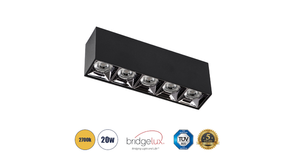 LUMINAR SUPERIOR 60329 Επιφανειακό LED Spot Downlight TrimLess 20W 2700lm 36° AC 220-240V IP20 Μ19.5 x Π4.2 x Υ6.6cm - Μαύρο με Κάτοπτρο Χρωμίου - Θερμό Λευκό 2700K - Bridgelux High Lumen Chip Gen2 - TÜV Certified Driver - 5 Years Warranty