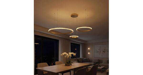 kelvo® DIAMOND KLV-101-0244 Κρεμαστό Φωτιστικό Οροφής LED 100W 10000lm 180° AC 220-240V IP20 Ρυθμιζόμενο Λευκό CCT με Χειριστήριο από 2700K έως 6000K Dimmable - Lumileds SMD Chip - Χρυσό Πλατίνα - Μ110 x Π110 x Υ60cm - 3 Χρόνια Εγγύηση