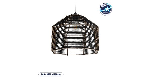 VORK 205-0027 Boho Κρεμαστό Φωτιστικό Οροφής με Ντουί 1 x E27 AC 220-240V IP20 - Μαύρο - M40 x Π40 x Υ36cm